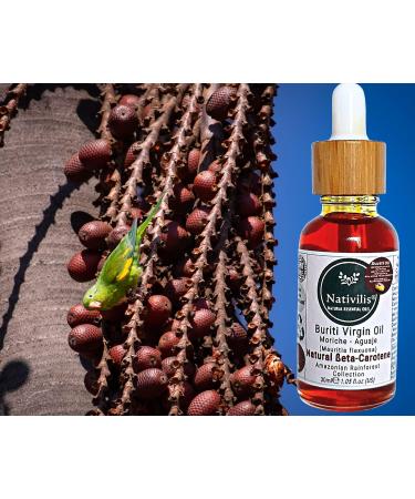 Nativilis Amazonian Buriti Oil (Mauritia flexuosa) Moriche Aguaje Richest source Beta-Carotene Vitamin A 20X More than Carrots emollient rebuild moisturize re-hydrate skin cells - Copaiba - Buy Online on GoSupps.com