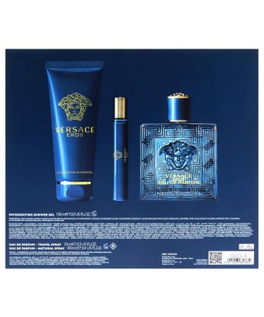Versace Eros for Men 3 Pc Gift Set - 3.4oz EDP 0.3oz Travel Spray 5oz Shower Gel - Bold Long-lasting Fragrance - Buy Online on GoSupps.com