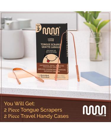 Mastermedi 100% Pure Copper Tongue Scraper - 2 Pack Ayurveda Tongue Cleaner with Travel Case for Bad Breath & Oral Hygiene - Buy Online on GoSupps.com