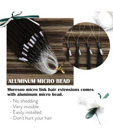 Moresoo Microring Extensions - Real Hair Micro Loop Cold Fusion #1B/3/27 - 45cm 50g - Invisible Black to Brown with Caramel Blonde Remy Hair Extensions - Buy Online on GoSupps.com