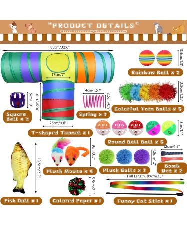 Cat Interactive Toys Including Fluffy Mouse 2 or 3 Way Hole Tunnel Catnip Fish Mice Cat Teaser Wand Toy Woven Springs Colorful Crinkle Balls and Bells for Indoor Cats Kitten - Buy Online on GoSupps.com