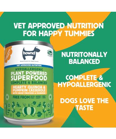 HOWND Vegan Dog Food - Complete Adult Plant Based Hypoallergenic Vegan Wet Dog Food - Healthy Vegan Dog Food - Hearty Quinoa & Pumpkin Casserole (6 x 400G) Pumpkin 400 gram (Pack of 6) - Buy Online on GoSupps.com
