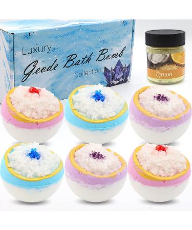 6PCS Bath Bombs Bulk Individually Wrapped with 1 Bath Salt Shower Essentials Bathbombs Organic Bath Ball Self Care and Stress Relief Gifts for Women Men Kids Style-B