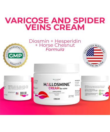 Hallosmine Vein Support Cream 4oz 2 Jars + Free Hallosmine Ultra Diosmin 500mg & Hesperidin 150mg Circulation & Vein Support | Varicose Veins cream for Leg Circulation Spider Veins & Hemorrhoids - Buy Online on GoSupps.com