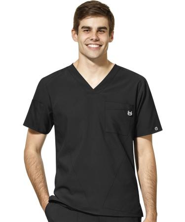 WonderWink W123 Men's V-Neck Top & Cargo Pants Scrub Set + Badge Reel - Black, 2X-Large Top / X-Large Pants - Buy Online on GoSupps.com