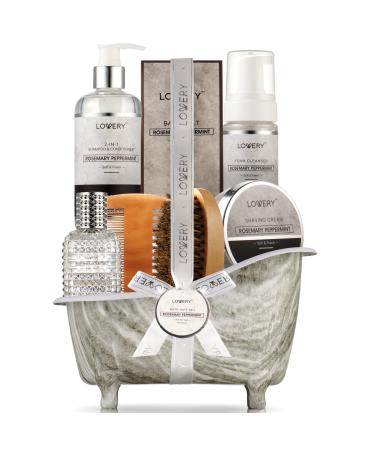 Birthday Gifts Bath and Body Grooming Self Care Baskets Rosemary Peppermint Birthday Gifts for Dad Husband Him Boyfriend Spa Basket with Pheromone Perfume Foam Soap Beard Brush & More