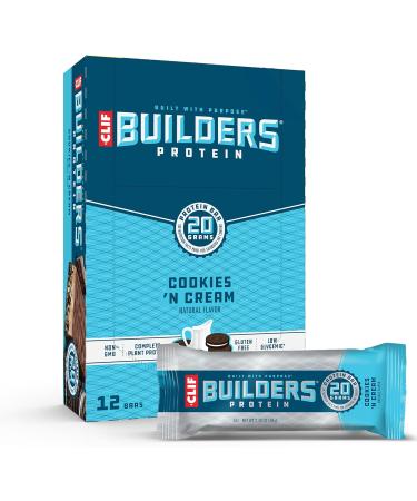 CLIF Builders Chocolate Peanut Butter & Cookies 'n Cream Protein Bars Bundle - Gluten-Free Non-GMO 20g Protein 2.4 oz. (12 Count) Bars Bars + Cookies 'n Cream Flavor Chocolate Peanut Butter 12 Count (Pack of 1) - Buy Online on GoSupps.com