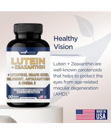 Gade Nutrition Lutein and Zeaxanthin Supplements | Astaxanthin Omega 3 Resveratrol Bilberry Lycopene Quercetin Ginkgo Biloba Vitamin D - Eye Health Vitamins Eye Support Health Vision Formula - Buy Online on GoSupps.com