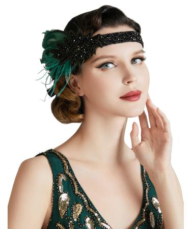 Babeyond women 1920s Feder headband 20s style flapper charleston hair band great gatby women carnival costume accessories dark green - Buy Online on GoSupps.com