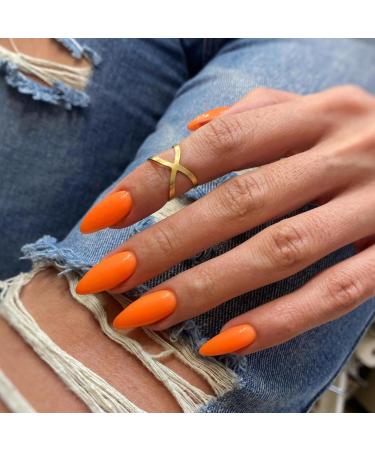 Orange Press on Nails Almond Shaped Medium Almond Nails Press on Neutral Acrylic Nails Reusable Fake Nails for Women Girls Glue on Nails Medium Length Stiletto False Nails Soft Gel Artificial Nails orange A