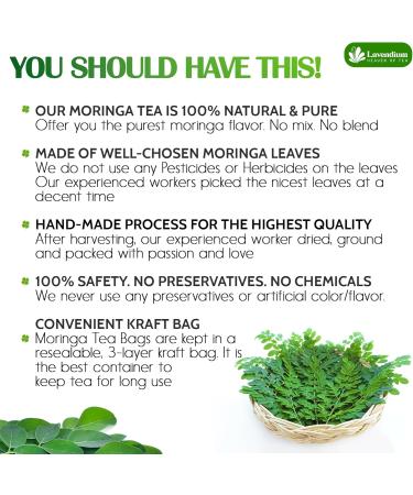 Lavendium Premium 15 Moringa Leaf Tea Bags 100% Natural and Pure from Moringa Leaves. Made with Eco-Conscious Tea Bags Moringa Leaf Herbal Tea. No Sugar No Caffeine No Gluten Vegan. - Buy Online on GoSupps.com