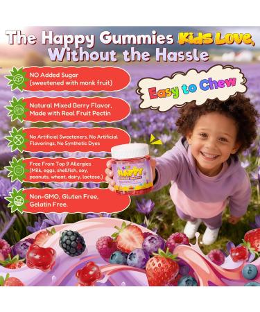 Happy Saffron Gummies for Kids Teen, Organic Saffron + Magnesium Glycinate Supplement with Probiotics, L-Theanine, Chamomile, D3, B6, B12 for Children's Focus & Mood, Calm, Sleep, Sugar Free, 120 Cts 60 Count (Pack of 2) - Buy Online on GoSupps.com