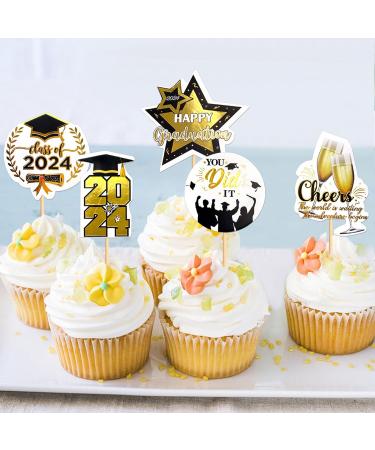 Ercadio 24 Pack Congrat 2024 Grad Cupcake Toppers Class of 2024 Cupcake Picks Happy Graduation Cupcake Toppers You Did It Cake Toppers for Graduation Theme Party Cake Decors Supplies Pattern 4 - Buy Online on GoSupps.com