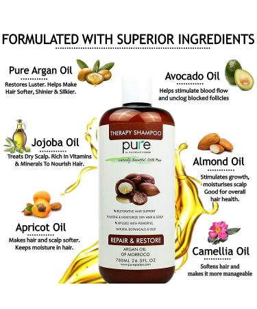 PURE Argan Oil Shampoo & Conditioner Set 26.5 oz - Extra Strength Formula with Keratin & Dead Sea Minerals - Moisturizes Dry & Damaged Hair - Buy Online on GoSupps.com