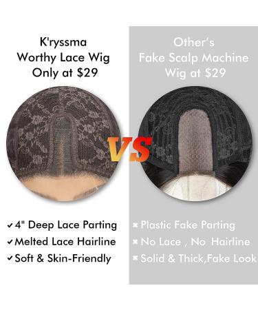 K'ryssma Short Bob Lace Front Wig 14 Black Natural Wave T-Part Synthetic Hair Wig for Black Women - Glueless Shoulder Length Wavy Hair - Buy Online on GoSupps.com