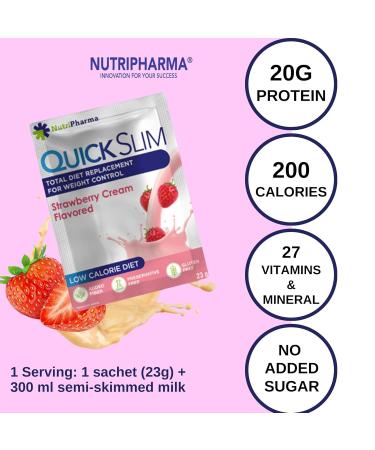 Quick Slim High Protein Meal Replacement Shakes for Weight Loss - Keto Low Carb Gluten Free Strawberry Cream - 1 Serving - Buy Online on GoSupps.com