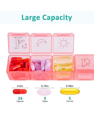 Fullicon Weekly Pill Organizer - 4x Daily 7 Day Travel-Friendly Moisture-Proof Pill Box for Vitamins & Supplements (Clear & Green - Buy Online on GoSupps.com