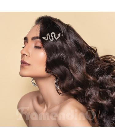 Framendino 2 Pack Silver Crystal Snake Hair Clip - Rhinestone Barrettes for Women & Girls | Metal Hairpins Accessories - Buy Online on GoSupps.com