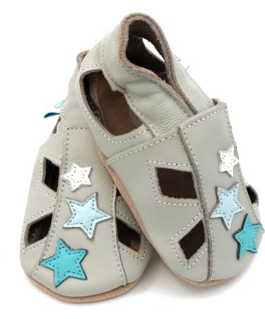 Dotty Fish Soft Leather Baby Shoes | Toddler Sandals | Non-slip Suede Soles | Grey Star Pattern | 0-6 Months to 3-4 Years - Buy Online on GoSupps.com