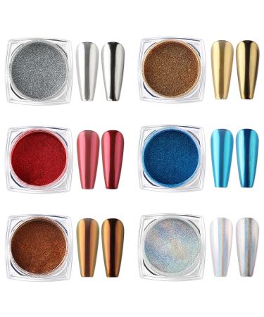 Aimeili 6 boxes nail mirror powder mirror powder set nail glitter powder laser holographic nail powder chameleon effect nail art manicure kit