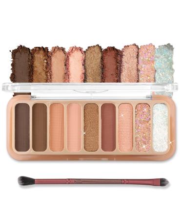 Erinde 9 Colors Eyeshadow Palette w/ 4 Matte + 5 Shimmer Korean Style Makeup Palette High Pigmented Warm Nude Soft Beige Brown Smoky Cosmetic Eye Shadows Shining Starlight