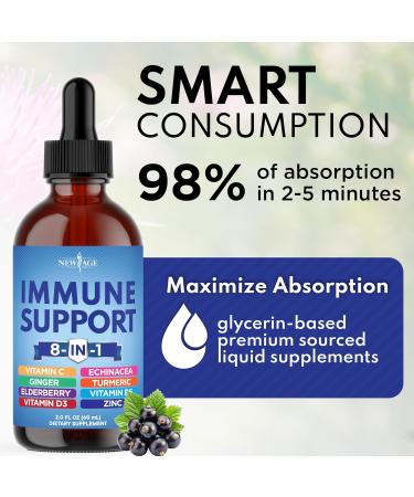 NEW AGE 8-in-1 Immune Support Liquid Drops Elderberry Turmeric Curcumin Echinacea Ginger Vitamins C & D3 Zinc & B6 Fast-Absorbing Immune & Antioxidant Support Vegan Non-GMO 4 oz 2 Fl Oz (Pack of 2) - Buy Online on GoSupps.com