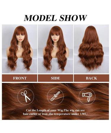 HANYUDIE Auburn Wig with Bangs - Long Wavy Wig for Women, Cosplay and Heat Resistant Synthetic Auburn Wigs - Ginger Color - Buy Online on GoSupps.com