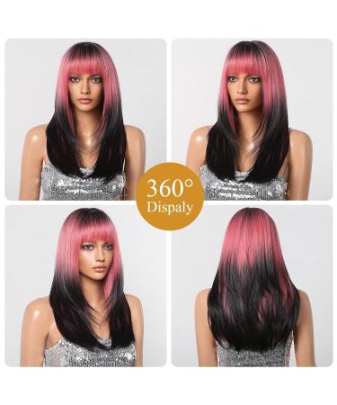 Testar Pink Black Wigs for Women | Long Straight Pink Ponytail Heat-Resistant Synthetic Fiber Hair for Daily Use - Buy Online on GoSupps.com
