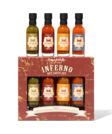 Thoughtfully Inferno Hot Sauce Gift Set - 4 Chili Sauces with Varied Spiciness | Perfect Gourmet Gift for Spice Lovers - Buy Online on GoSupps.com
