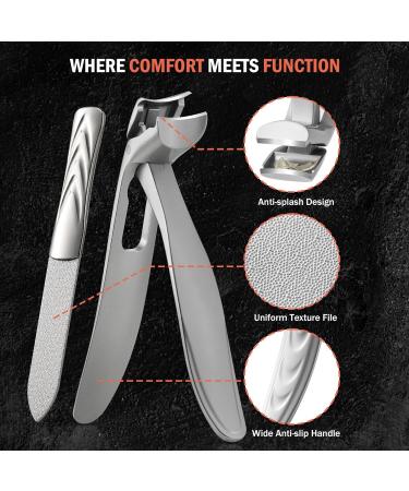 BEZOX Ergonomic Angled Head Toenail Clipper for Senior Thick Nails - Large Nail Clippers with Metal File for Men and Women (Large-Silver) - Buy Online on GoSupps.com