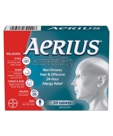 Aerius Allergy Medicine Fast Relief 24-Hour Non-Drowsy 15 Symptoms 20 Tablets