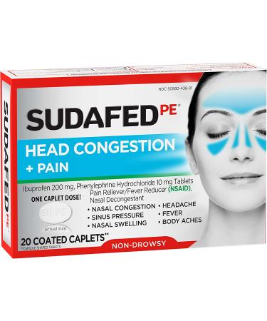 Sudafed PE Non-Drowsy Head Congestion + Pain Relief Caplets - 20 ct - Buy Online on GoSupps.com