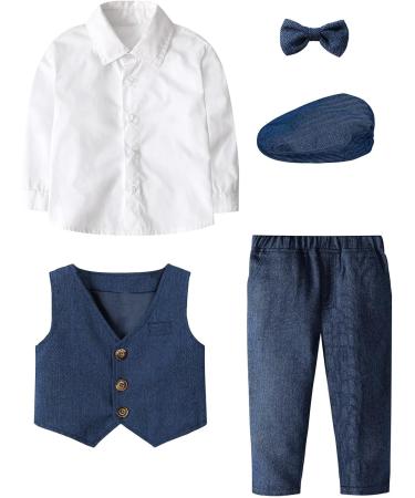Mint Green Baby Boys Herringbone Tweed Suit Set 4pcs | Wedding Outfit 1-4 Years | Blue 3-4 Years - Buy Online on GoSupps.com