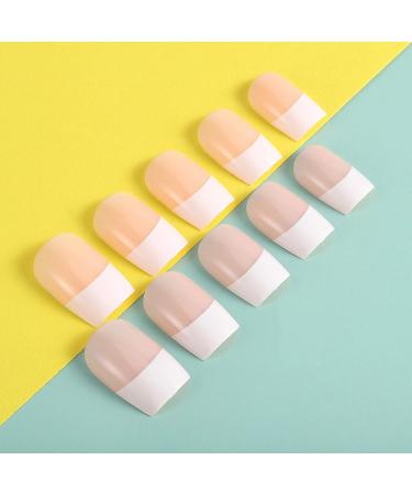 Brinote Square False Nails Nude Medium Length French Fake Nails - 24Pcs Full Cover Acrylic Press on Nails for Women and Girls - Buy Online on GoSupps.com