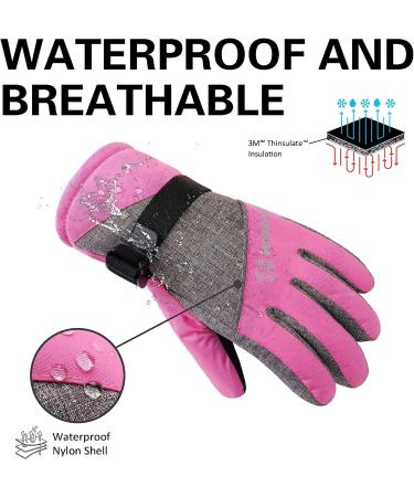 Walsking Kids Winter Snow & Ski Gloves - Waterproof Cold Weather Youth Gloves for Skiing & Snowboarding - Boys & Girls Small (6-9 years) Pink - Buy Online on GoSupps.com