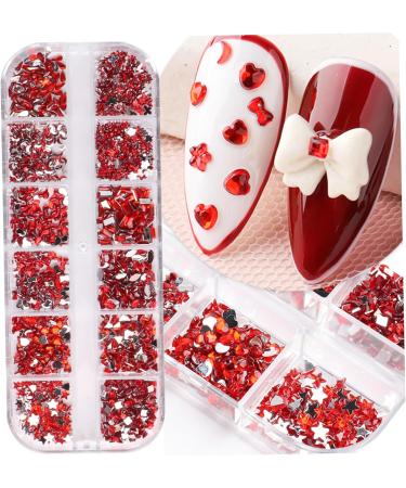 Nail Art Gems Nail Gems 2 Plates Rhinestones for Nail Art 2 Colors 12 Grids Different Shape 3D Nail Art Gems with Rhinestone Picker Dotting Pen for Beginners Nails Salon Craft Style1 red - Buy Online on GoSupps.com