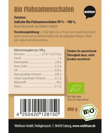 Wohltuer Indian Psyllium Husks 900g - Organic Raw Food Quality for Digestive Health | International Shipping Available - Buy Online on GoSupps.com