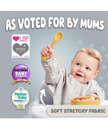 Baby Nom Waterproof Weaning Bib with Sleeves - Ideal for Baby Led Weaning | Grey Toddler Apron Bib for Mess-Free Feeding | 6-12 Months - Buy Online on GoSupps.com