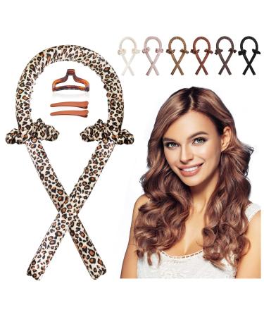 cobinaan Women Heatless Hair Curlers For Long Hair, Heatless Curling Rod Headband Sleeping Soft Rubber Hair Rollers, Curling Ribbon and Rods for Natural Hair (Leopard)