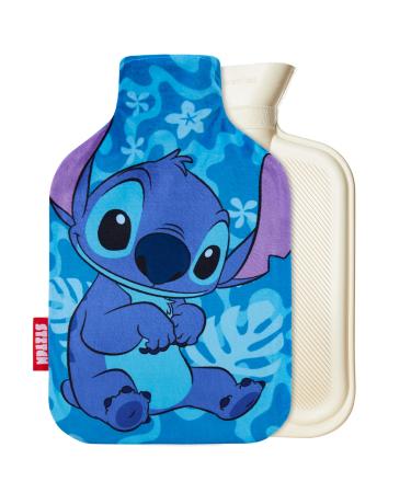 Disney Stitch Hot Water Bottle with Fleece Cover - 1.7 or 2 Litre Capacity Rubber Hot Water Bag - Cosy Gifts for Women (Blue Stitch)