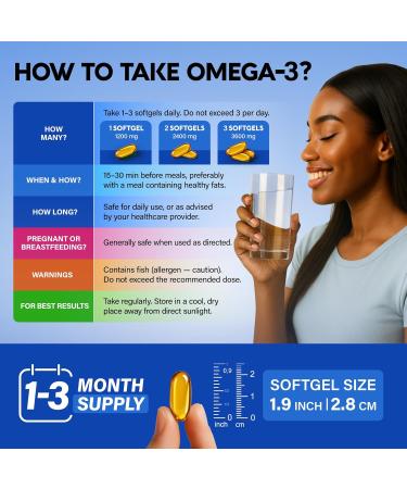 Omega 3 Fish Oil 3600 mg - Omega 3 Supplement | EPA & DHA - Heavy Metals Free - Heart Brain & Joint Support - Purified Fish Oil for Men & Women - Lemon Flavored - Made in USA 90 Softgels - Buy Online on GoSupps.com