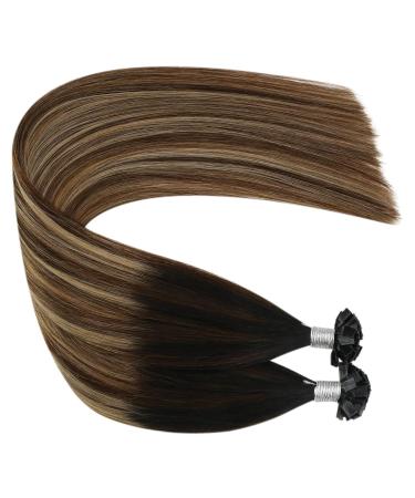 UGEAT Pre-Bonded Flat Tip Hair Extensions - Balayage Ombre Keratin Fusion Glue Sticks Natural Black to Dark Brown & Blonde #1B/4/27 22 Inch 50g/50s - Buy Online on GoSupps.com