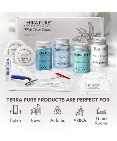 Terra Pure White Tea & Coconut Amenity Kit | Travel Size Shampoo Conditioner Lotion & More | 75 Pieces - Eco-Friendly Luxury Accessories for Hospitality - Buy Online on GoSupps.com