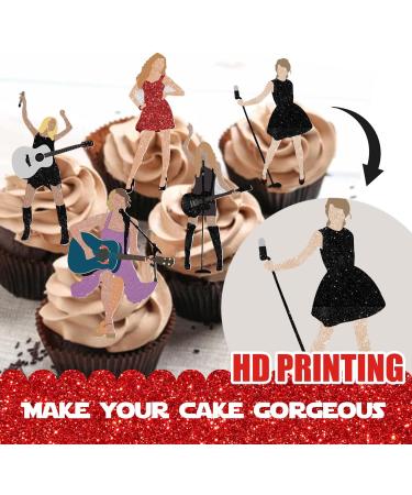 18pcs Glitter Guitar Girls Dessert Cupcake Topper Cheer to Worldwide Popular Female Singer Concert Theme Decor Pick for Fan Men Women Happy Birthday Folklore Music Party Decorations Supplies - Buy Online on GoSupps.com