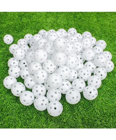 kahuayi 100 Pack Practice Golf Balls Airflow Hollow Plastic Golf Balls Practice Trainingor Driving Range, Swing Practice, Home Pool Balls White