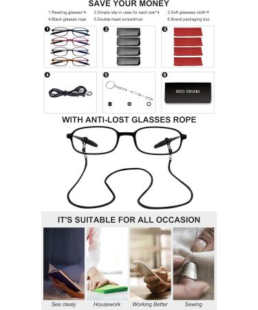 Buy OCCI CHIARI 4 Pack Blue Light Blocking Reading Glasses | UV Filter Computer Readers for Men & Women - 3.5x (Black Brown Gray Red) - International Shipping Available - Buy Online on GoSupps.com