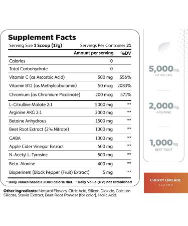 Ultra Clean Cherry Limeade Stim-Free Pump Pre-Workout with Nitric Oxide Booster - 7G Beetroot, Arginine, Citrulline Malate, Betaine, Beta A - ACV, Sugar & Caffeine Free, Natural Non-Stim Preworkout for Men and Women - Buy Online on GoSupps.com
