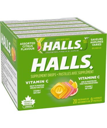 Halls Vitamin C Assorted Citrus Cough Drops 9 count 20 Packs Cough Drops Vitamin C 180 count (Pack of 1) - Buy Online on GoSupps.com