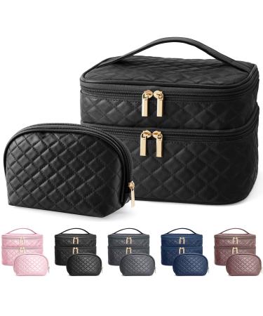 Make up bag 2 pieces Maange portable travel cosmetic bag waterproof PU leather make -up bag cosmetic bag Multifunctional cultural bag for women (black) - Buy Online on GoSupps.com