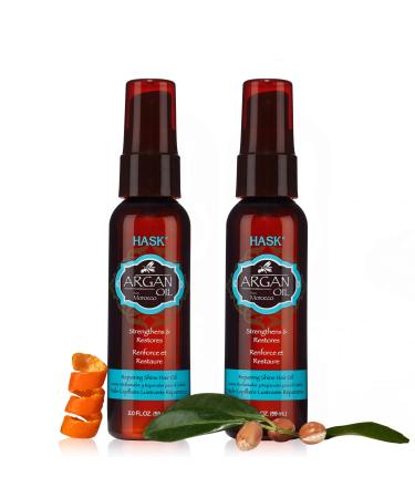 HASK ARGAN Repairing Hair Oil Vials for shine and frizz control for all hair types, color safe, gluten free, sulfate free, paraben free - 2 Hair Oil Pumps ARGAN 2 Fl Oz (Pack of 2)